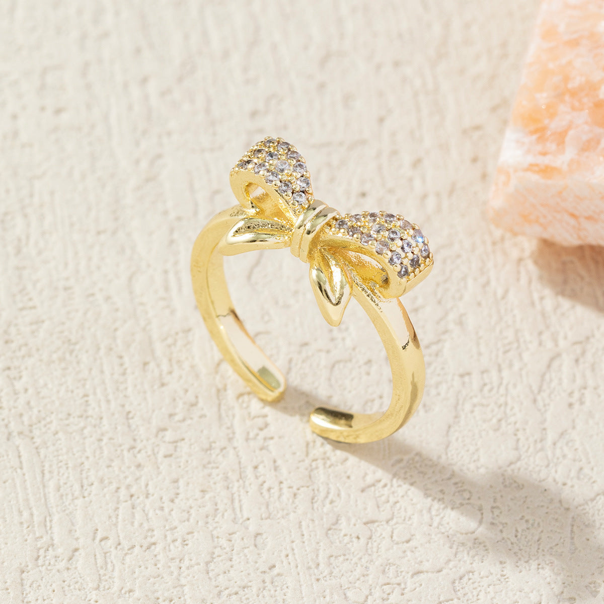 Diamond Bow Gold-Plated Adjustable Ring for Women
