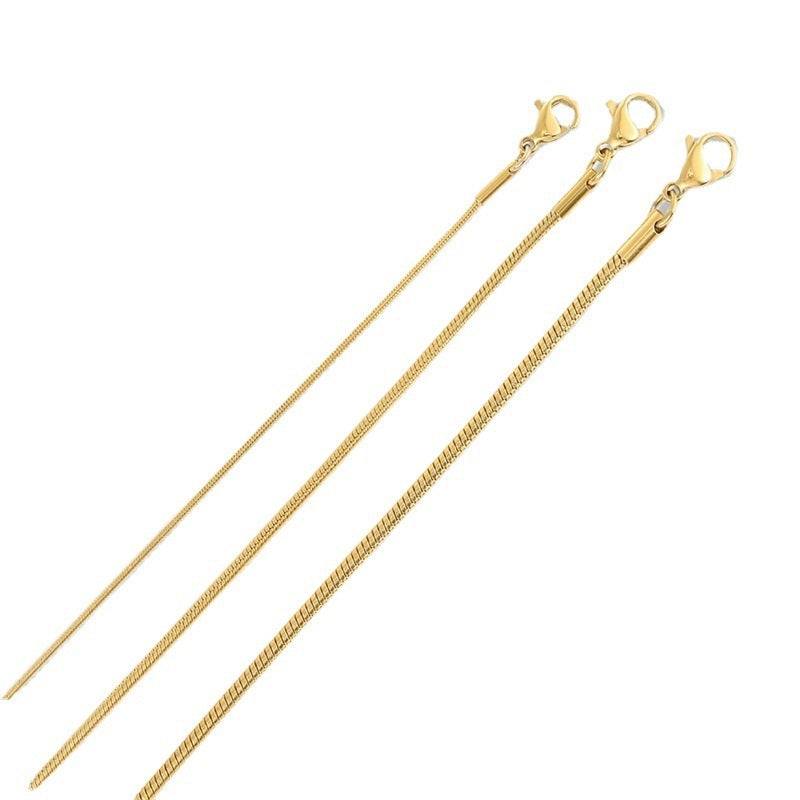 Set of three rose gold women's long stainless steel necklace chains with lobster clasps, sleek and elegant design