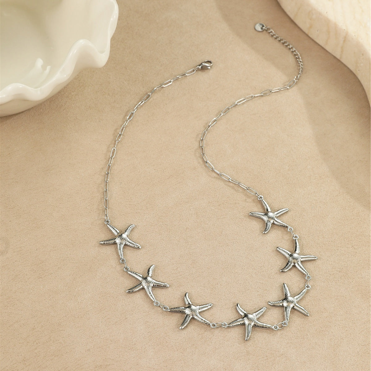 Ocean Wind Stainless Steel Sea Star Shell Pendant Necklace