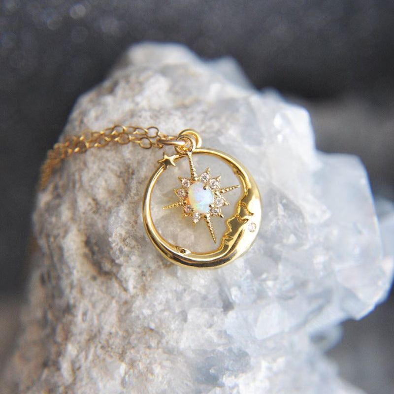 European And American Moon Man XINGX Necklace Eardrops Inlaid Opal Gold-plated Accessories