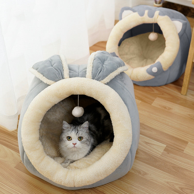 Enclosed Cat House Villa – Cozy Pet Bed