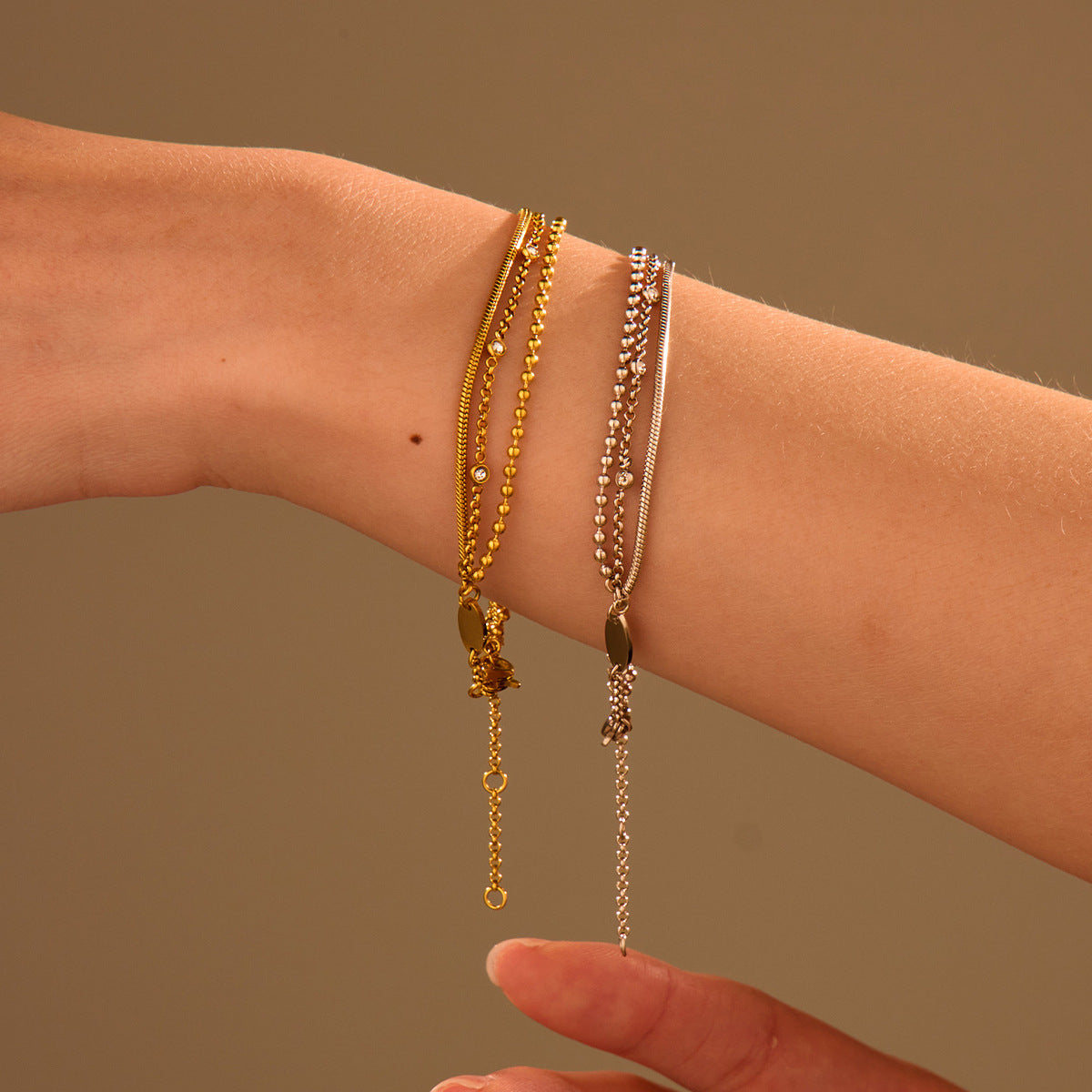 Multi-layer Stainless Steel Twin Inlaid Zircon Bracelet