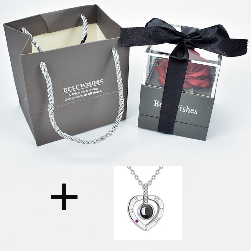 Preserved Rose with Necklace Eternal Rose Gift Box Romantic Jewelry Set