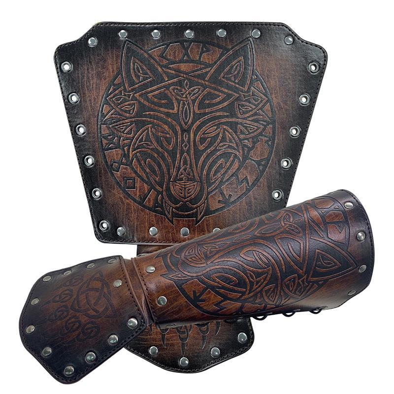 Nordic Viking Wolf Leather Wrist Guard – Retro Style