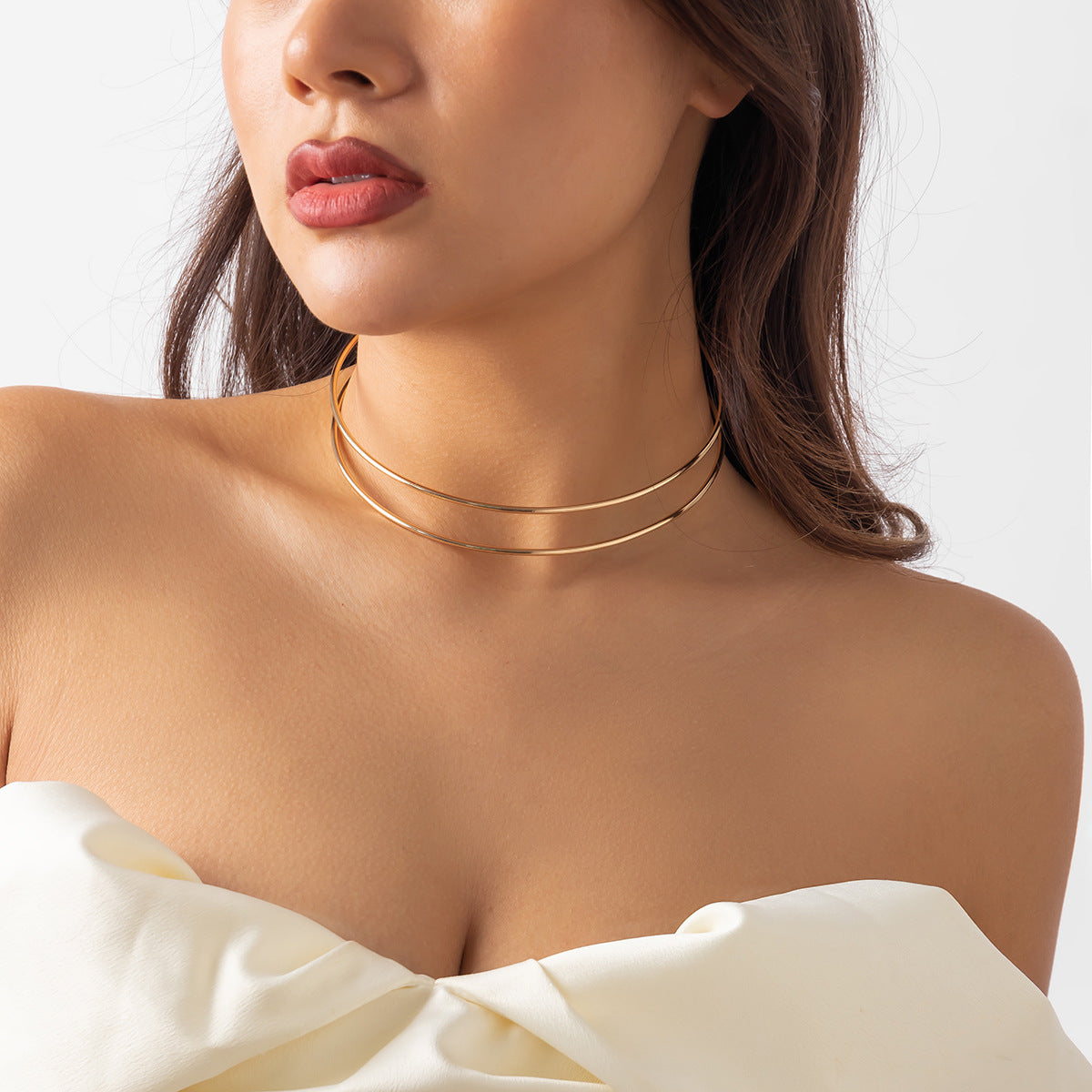 Simple Clavicle Chain Open Line Geometric Neck Ring Metallic