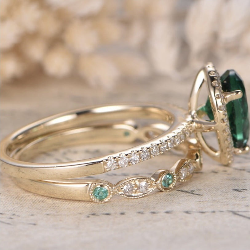 Water Drop Zircon With Diamond Women's Ring Set