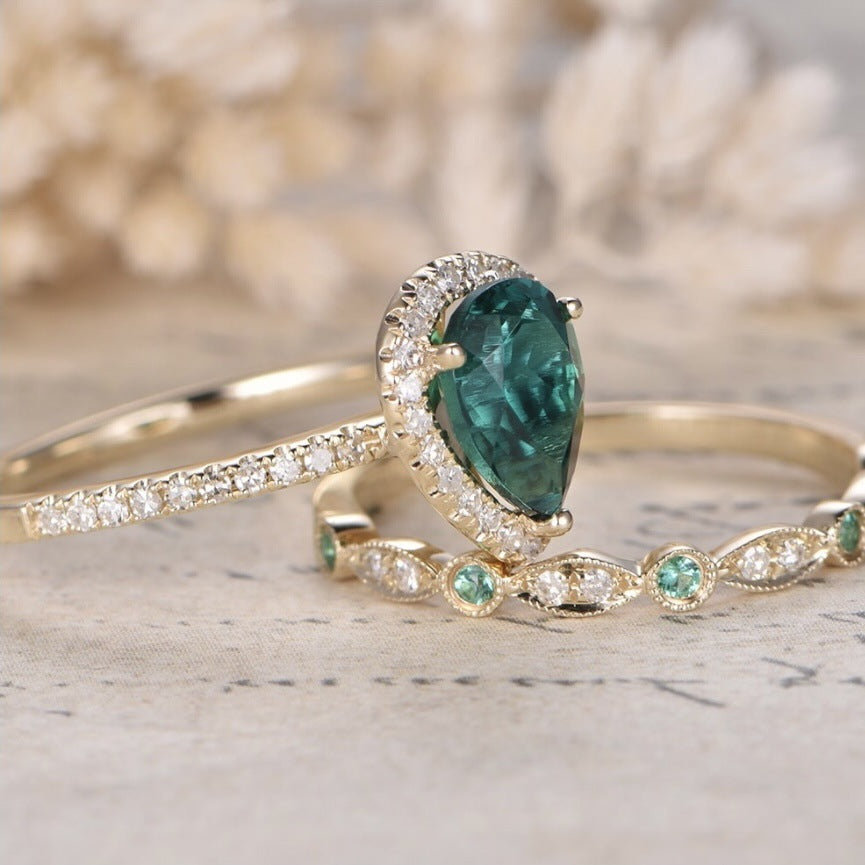 Water Drop Zircon With Diamond Women's Ring Set