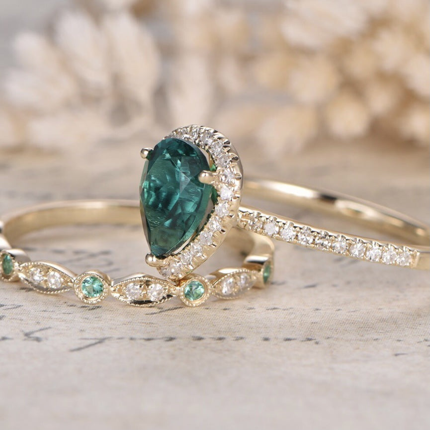Water Drop Zircon With Diamond Women's Ring Set