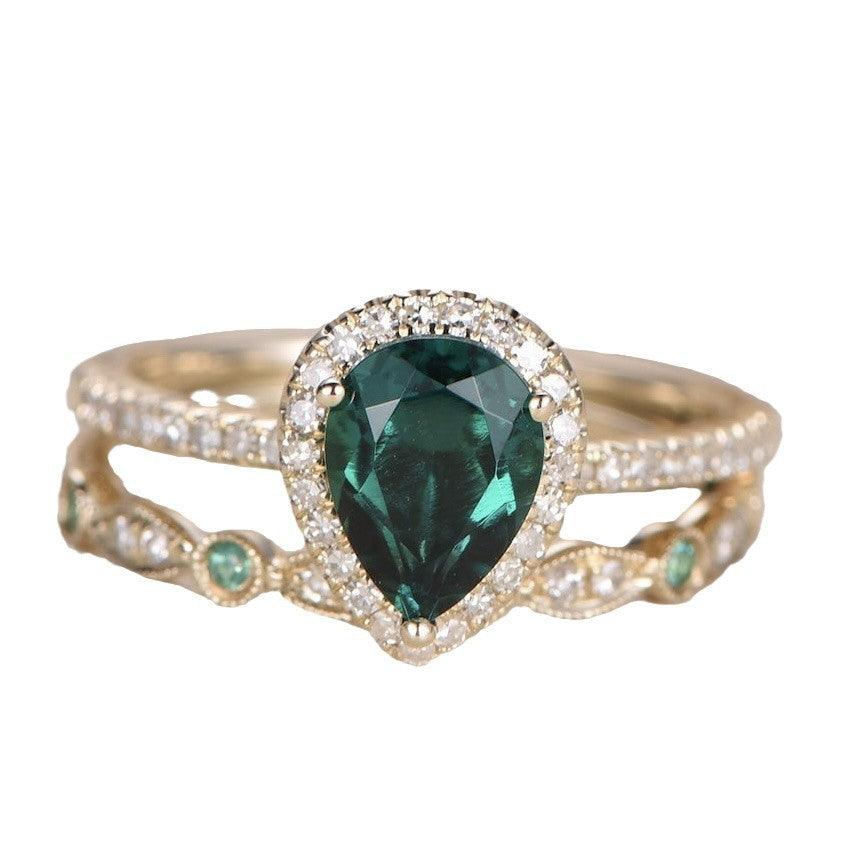 Water Drop Zircon With Diamond Women's Ring Set