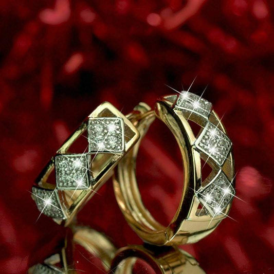 Retro gold geometric zircon earrings for women with sparkling diamond-shaped inlay, lightweight and fashionable accessory