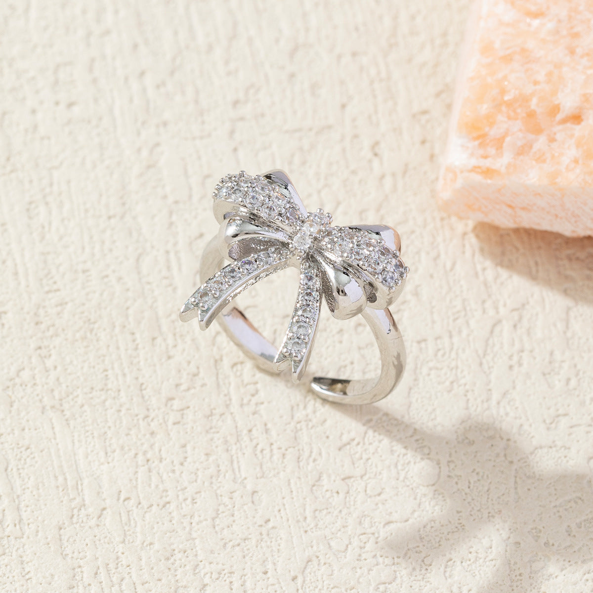Diamond Bow Gold-Plated Adjustable Ring for Women