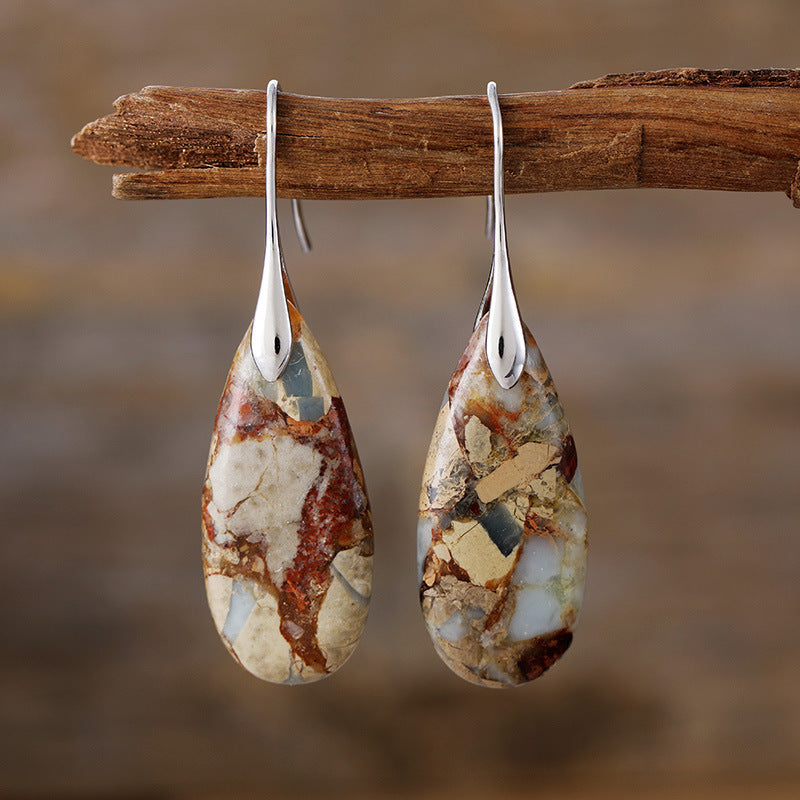 Bohemian Emperor Stone Water Drop Pendant Earrings