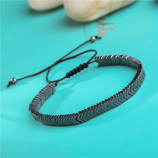 Men's Black Iron Stone Flying Saucer Bracelet Set – 3 Pcs Unisex