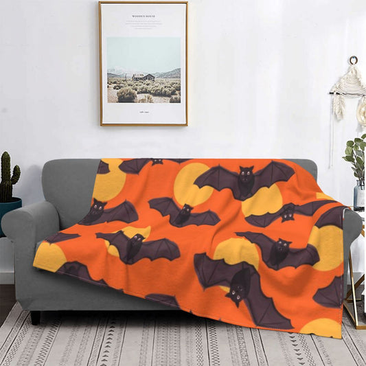 Halloween Bat Pattern Wool Blanket – Cozy Gothic Throw