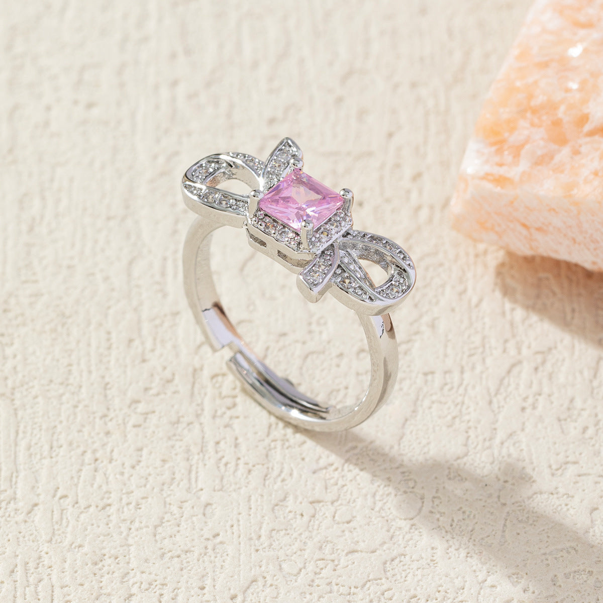 Diamond Bow Gold-Plated Adjustable Ring for Women