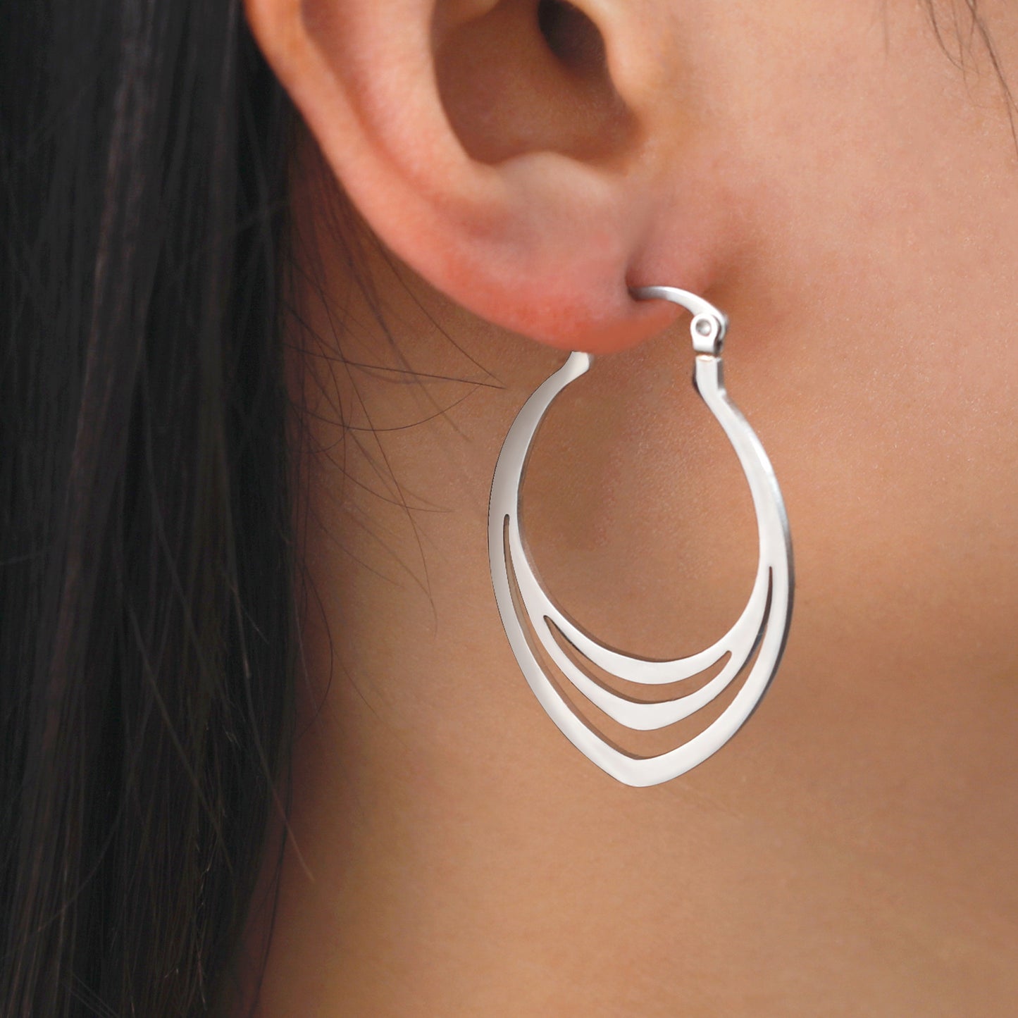 Cut Titanium Steel Geometric Water Drop Pattern Shape Stainless Steel Simple Earrings