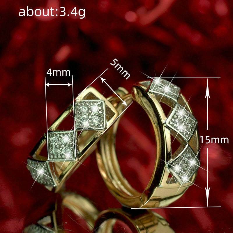 Retro gold geometric zircon earrings for women with sparkling diamond-shaped inlay and stylish design