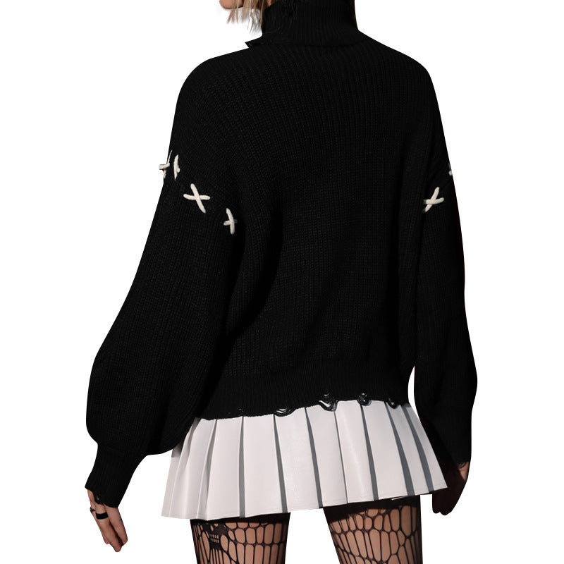 Halloween Dark Pullover – Loose Hand-Crocheted Sweater
