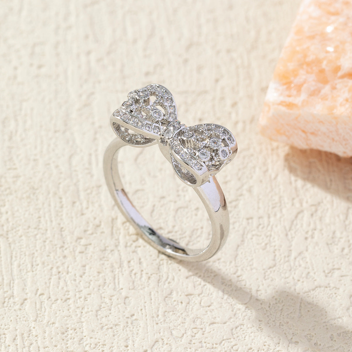 Diamond Bow Gold-Plated Adjustable Ring for Women