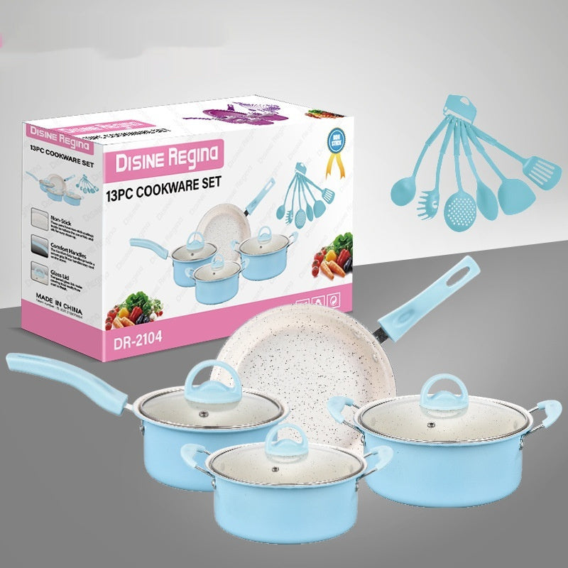 13 Pieces Pot Set – Non-stick Frying Pan, Soup Pots, Omelette Pots, Ceramic Coating, Glass Cover, Cast Iron