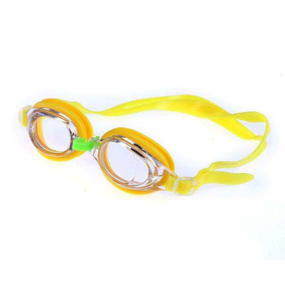 Yellow kids swimming goggles with anti-fog, waterproof, and HD vision features