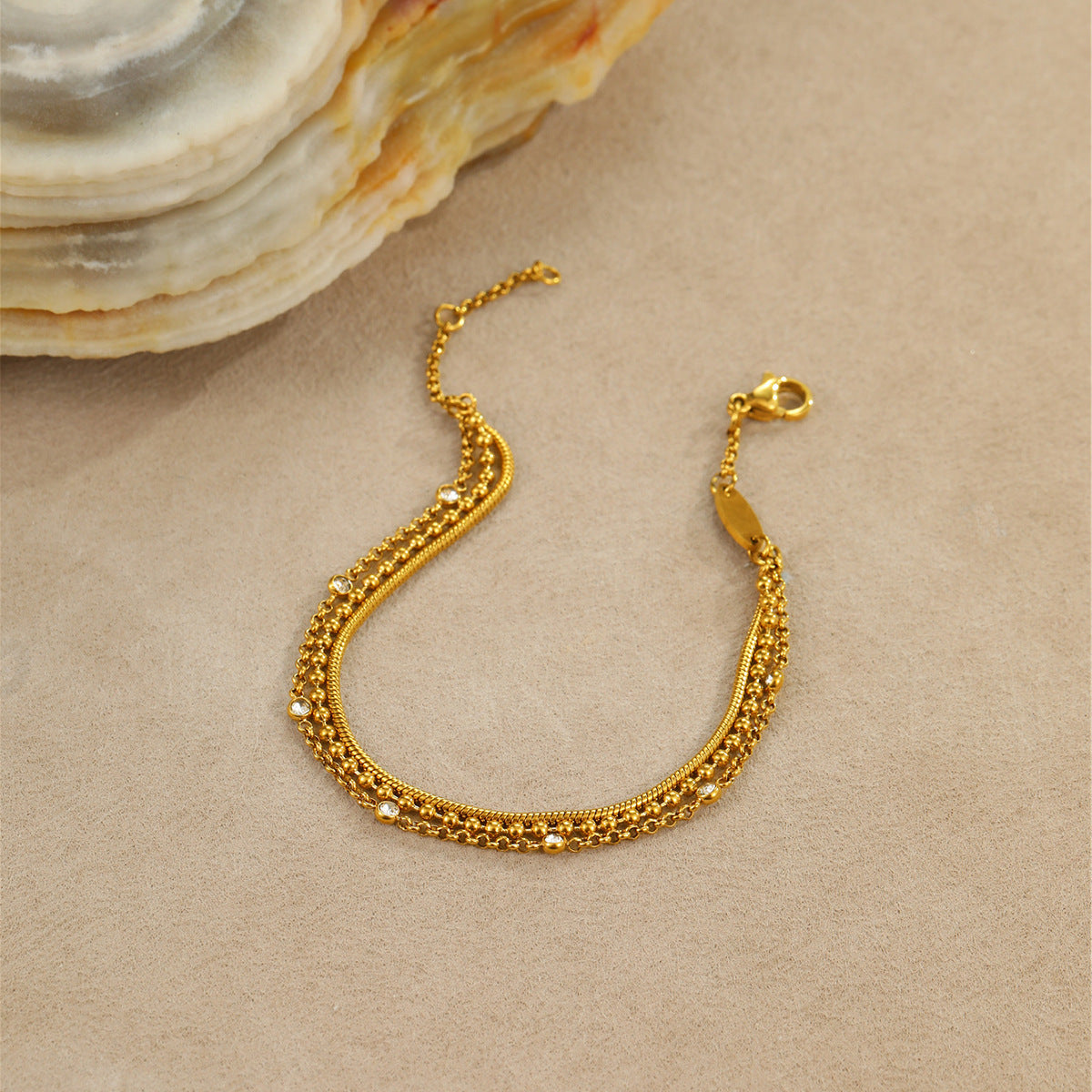 Multi-layer Stainless Steel Twin Inlaid Zircon Bracelet
