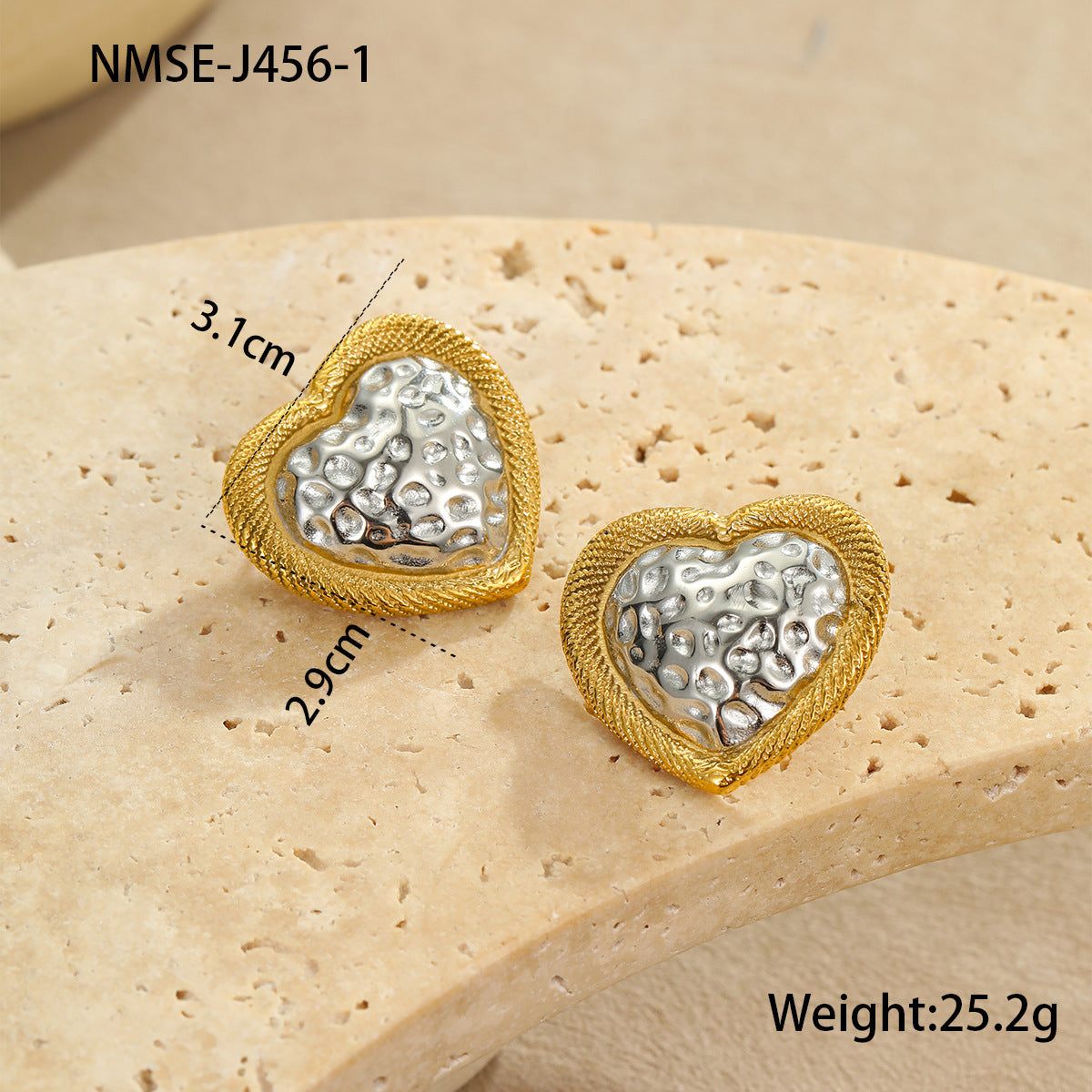 Hammered Heart-shaped Stainless Steel Women's Stud Earrings