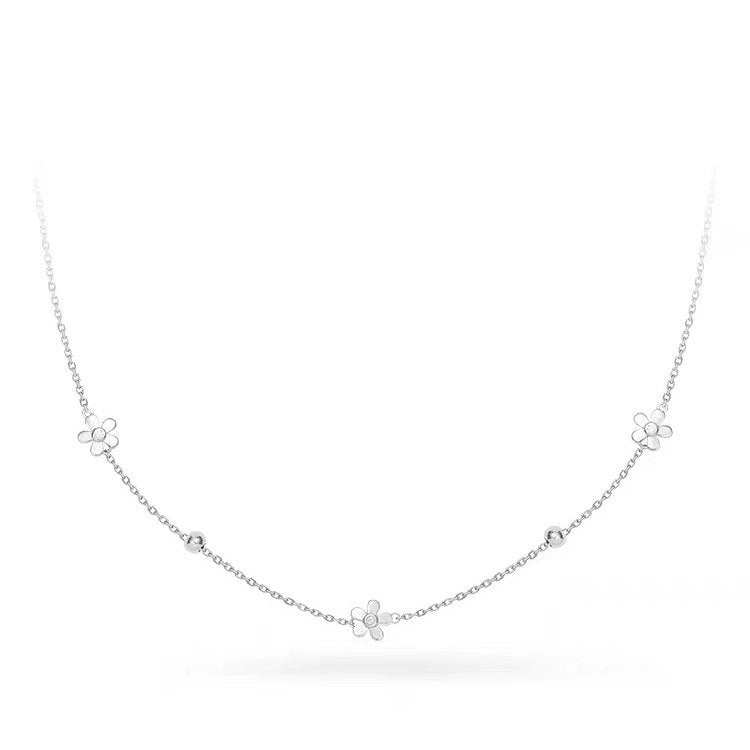 Changheng S925 Sterling Silver delicate small flower necklace for women with adjustable chain