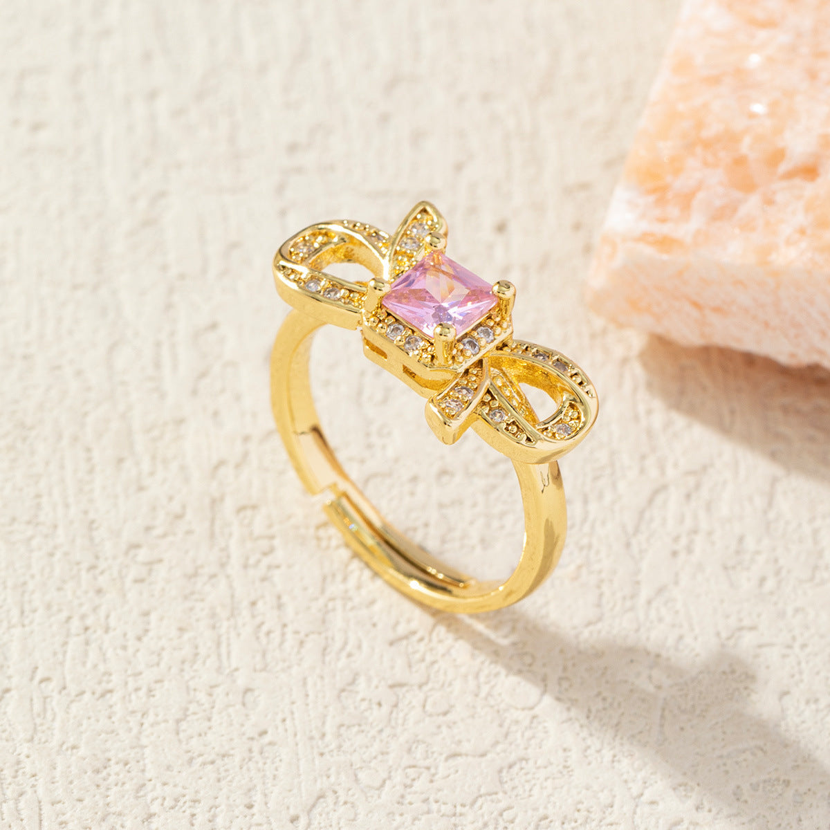Diamond Bow Gold-Plated Adjustable Ring for Women