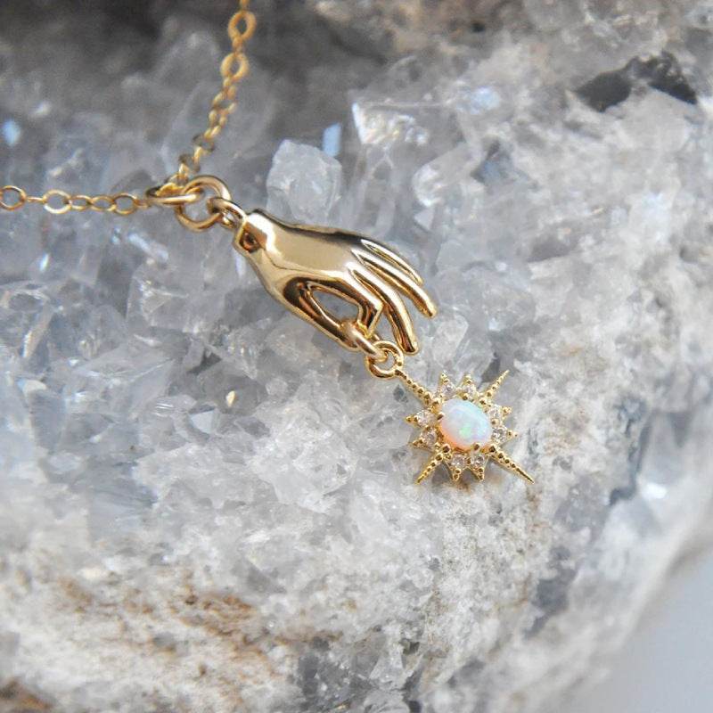 European and American style gold-plated copper necklace with opal star pendant and matching earrings set