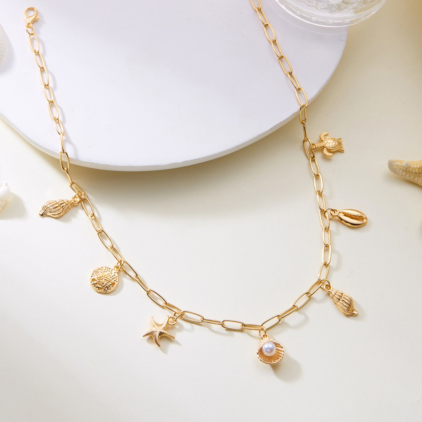 Starfish Conch Shell Turtle Pendant Necklace