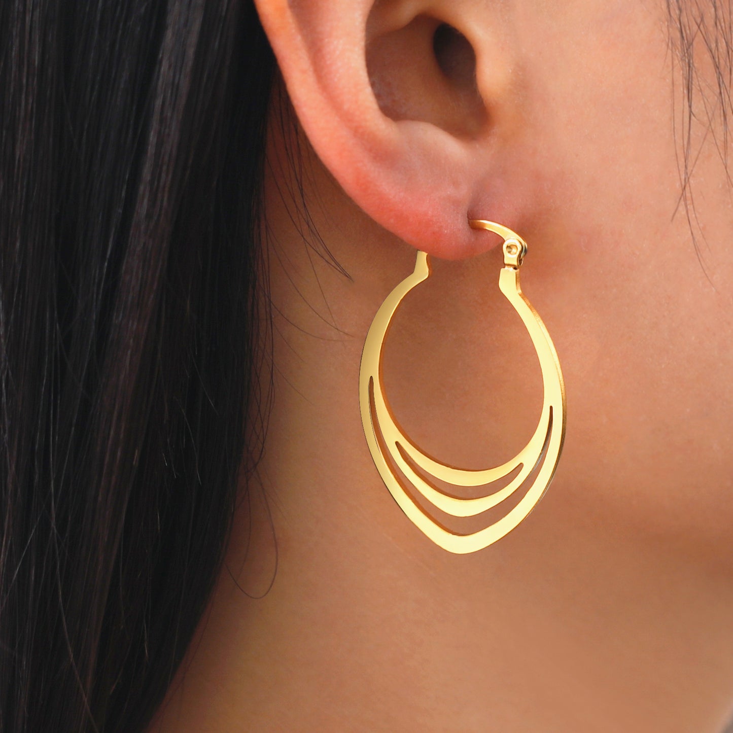 Cut Titanium Steel Geometric Water Drop Pattern Shape Stainless Steel Simple Earrings
