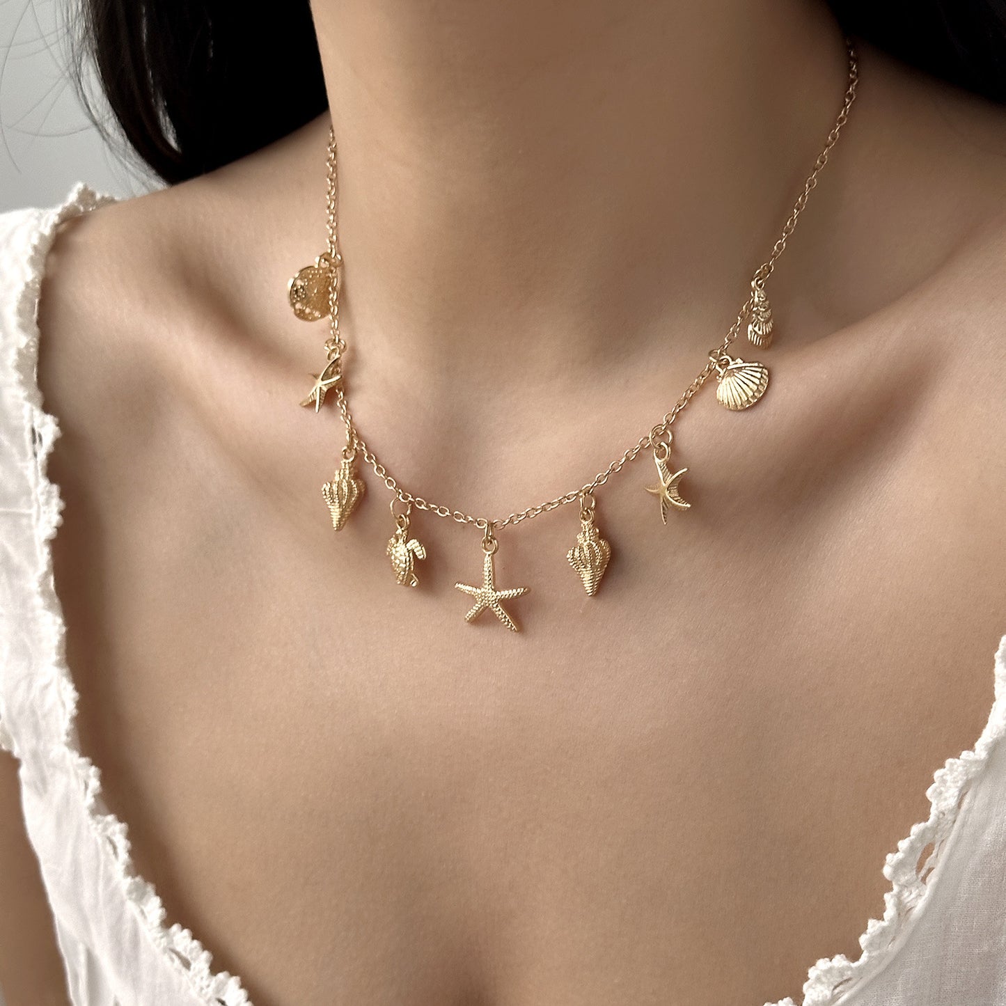 Starfish Conch Shell Turtle Pendant Necklace