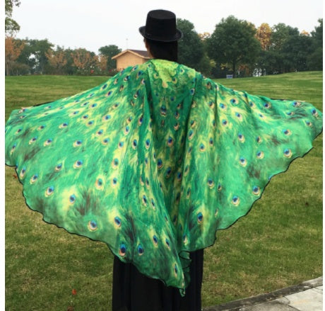 Halloween Peacock Feather Chiffon Cape