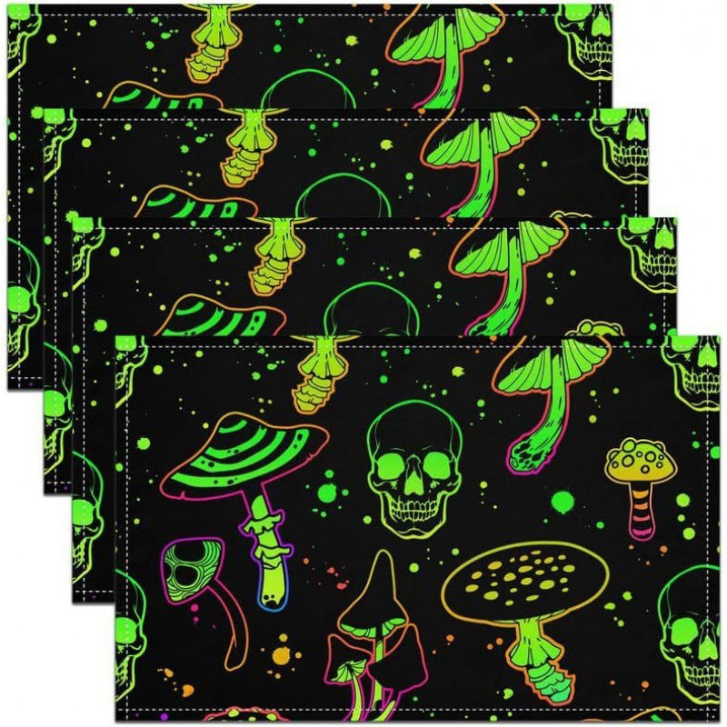 Halloween Skull & Pumpkin Linen Placemat – Gray