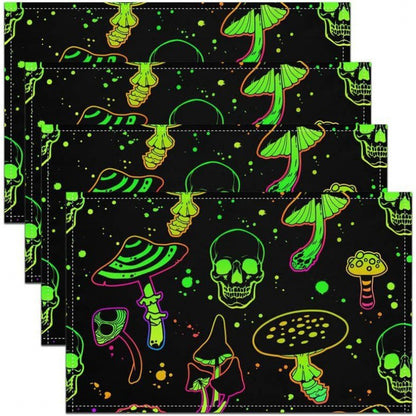 Halloween Skull & Pumpkin Linen Placemat – Gray