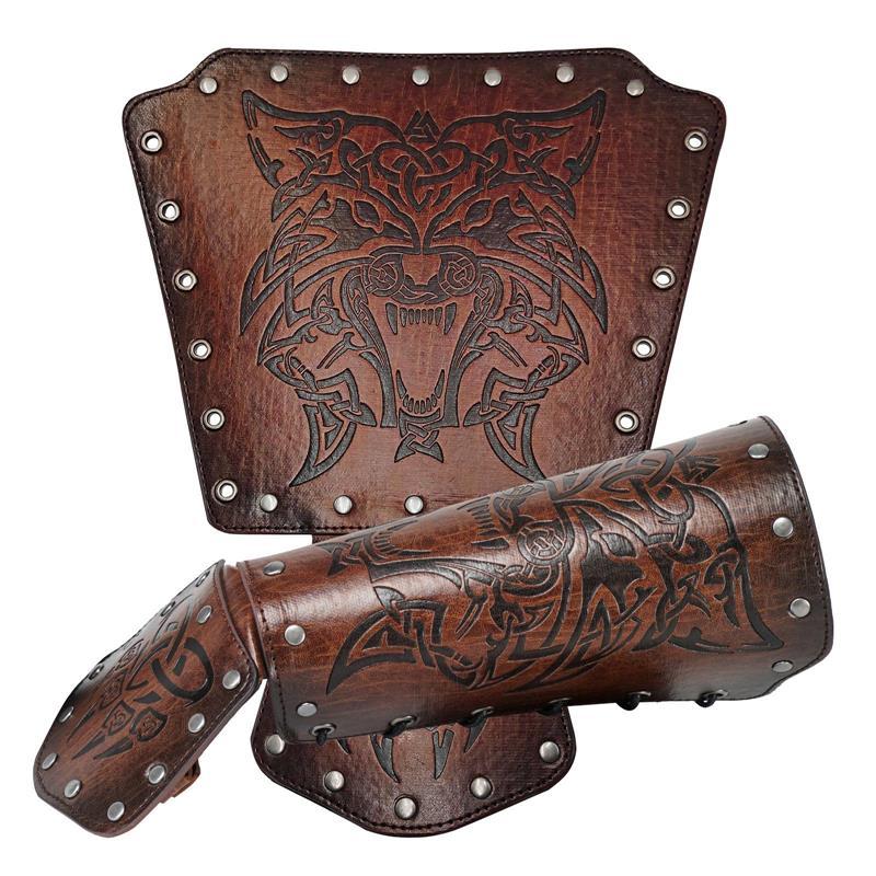 Nordic Viking Wolf Leather Wrist Guard – Retro Style