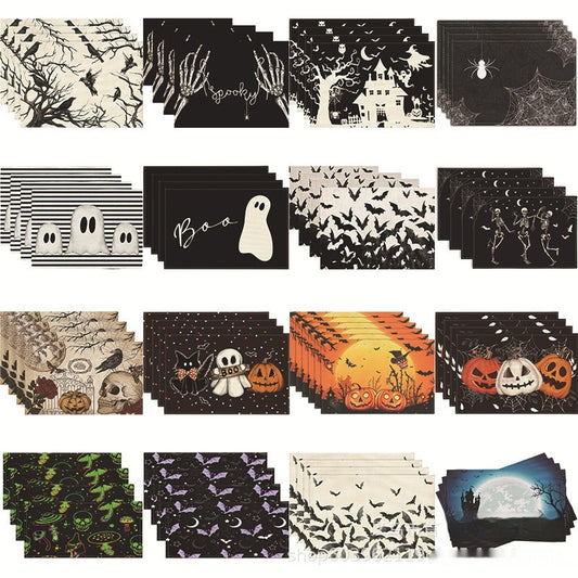 Halloween Skull & Pumpkin Linen Placemat – Gray