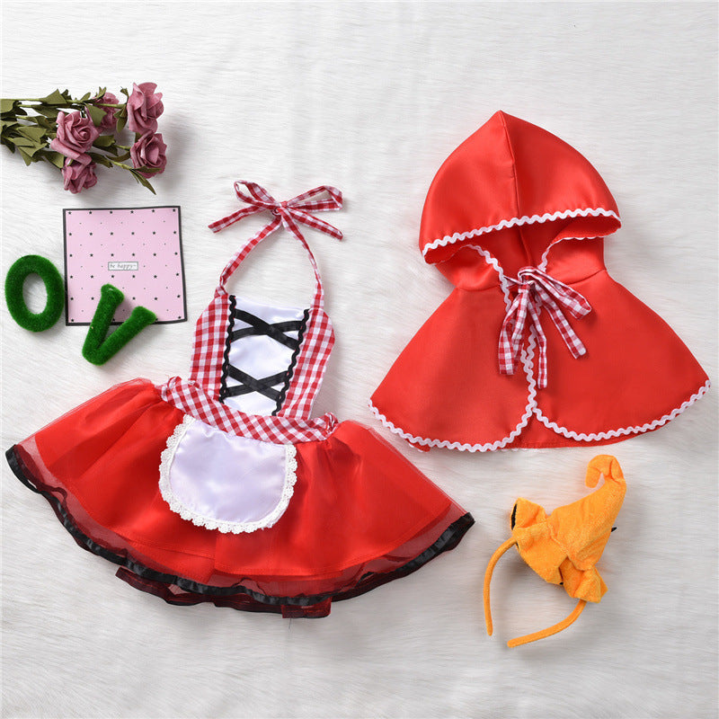 Girls’ Halloween Suspender Skirt Costume – Red Dress Set