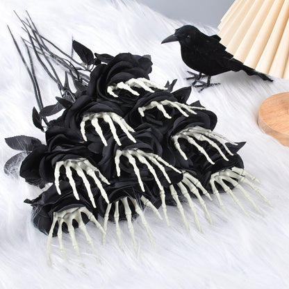 Halloween Skull Hand Rose Ornament – Spooky Decor