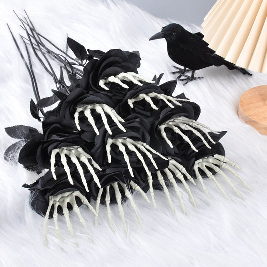 Halloween Skull Hand Rose Ornament – Spooky Decor