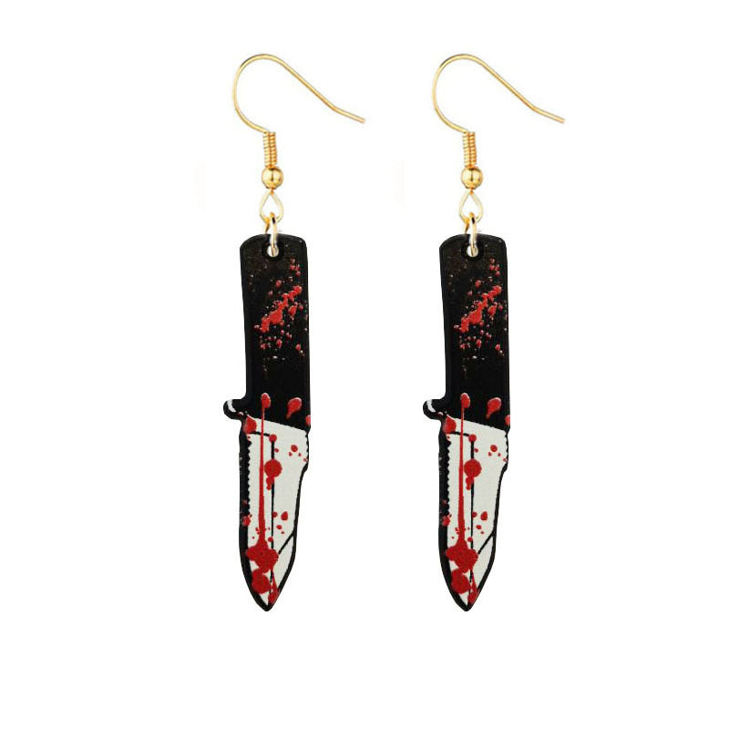 Halloween Bloodstained Axe Acrylic Earrings – Retro