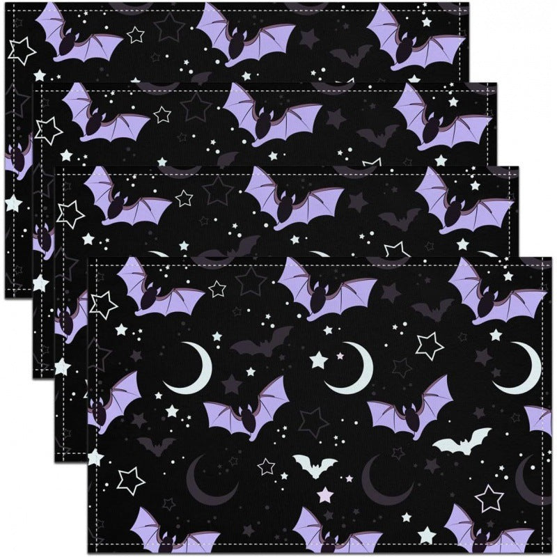 Halloween Skull & Pumpkin Linen Placemat – Gray