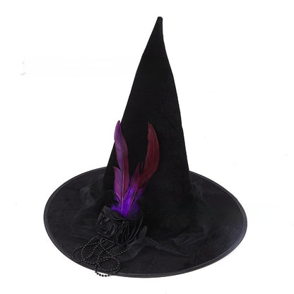 Black Flannel Witch Hat – Halloween Wizard Headdress