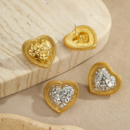 Hammered Heart-shaped Stainless Steel Women's Stud Earrings