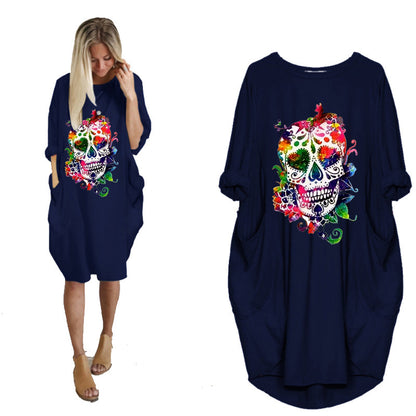 Halloween Skull Plus Size Long Sleeve Dress
