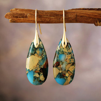Bohemian Emperor Stone Water Drop Pendant Earrings