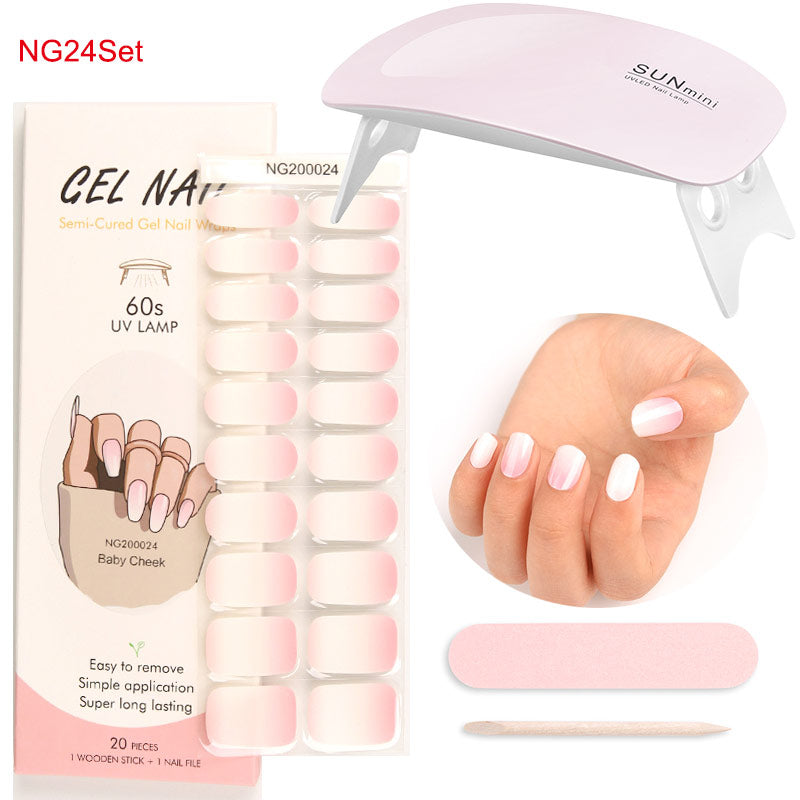 Gel Nail Wraps with UV Lamp Set French Tip Full Cover Nail Kit