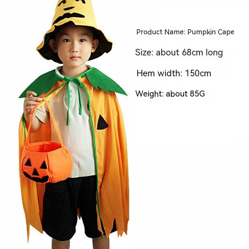 Halloween Pumpkin Cloak Costume with Hat & Bag