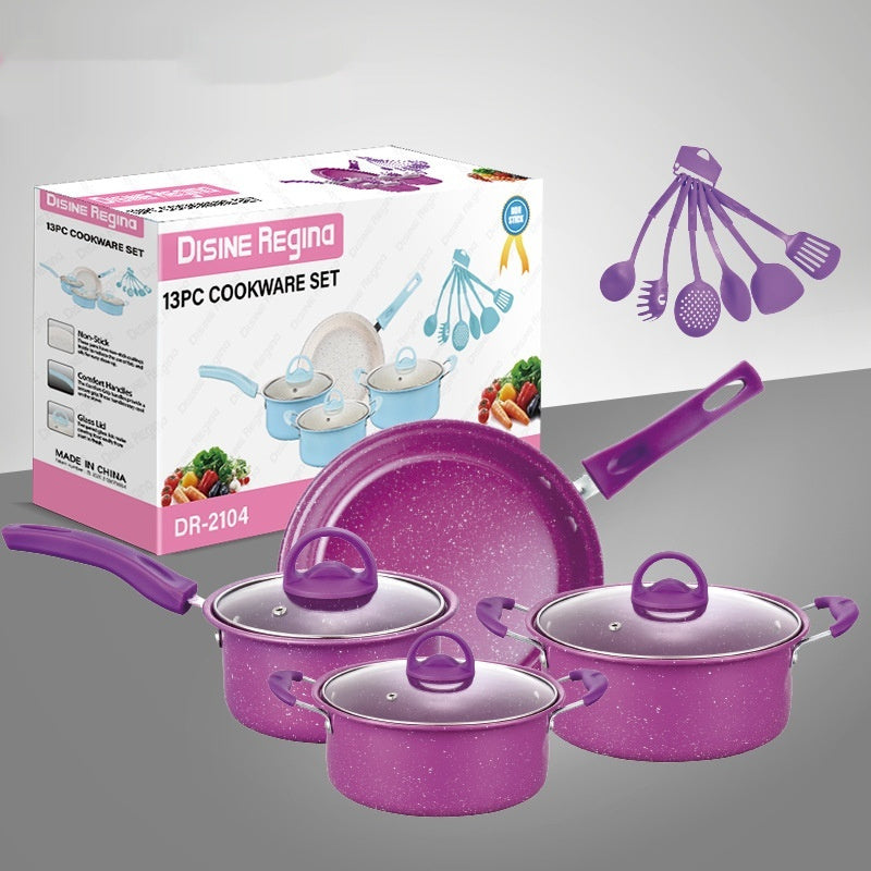 13 Pieces Pot Set – Non-stick Frying Pan, Soup Pots, Omelette Pots, Ceramic Coating, Glass Cover, Cast Iron